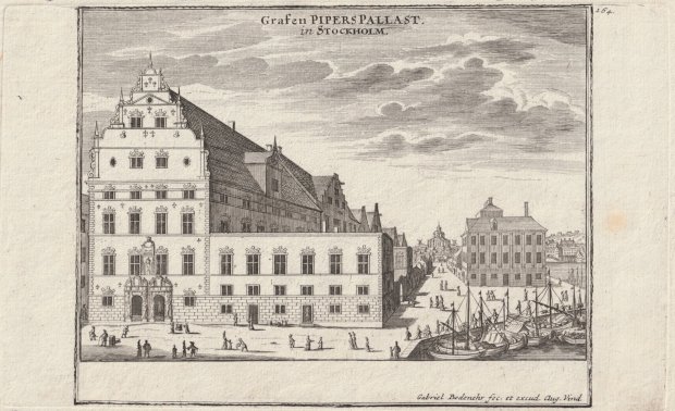 Abbildung von "'Grafen Pipers Pallast in Stockholm' Orig.-Kupferstich im Format 15,5 x 19,5 cm..."