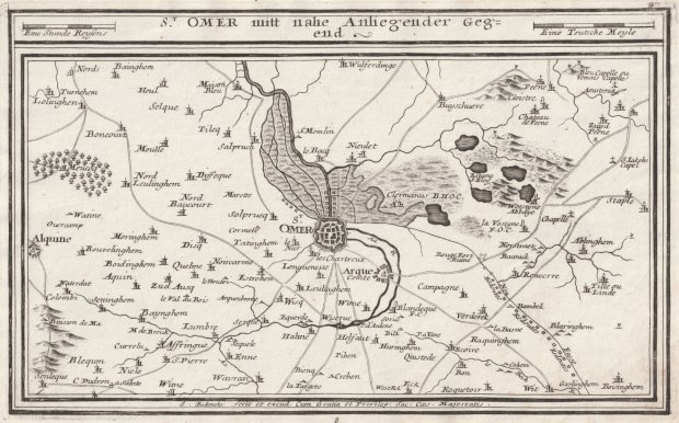 Abbildung von "St. Omer mit nahe Anliegender Gegend. (Karte der Umgebung mit St. Omer im Mittelpunkt)."