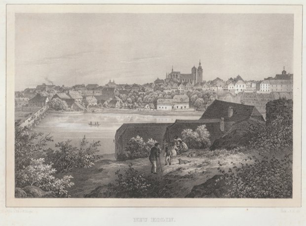 Abbildung von "Neu Kolin. (Gesamtansicht mit der Elbe im Mittelgrund, links die Brücke). "
