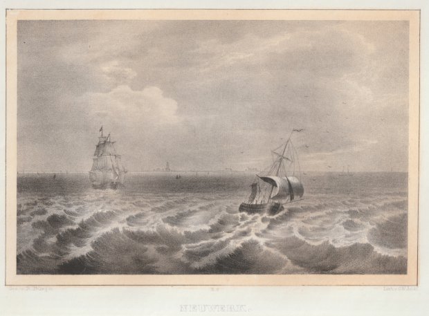 Abbildung von "Neuwerk (Cuxhaven). Im Vordergrund zwei Segelschiffe. "