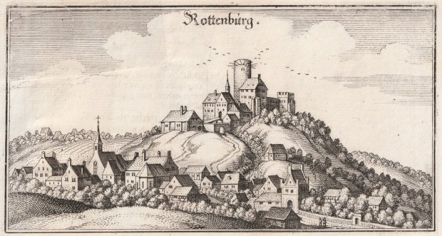 Abbildung von "Rottenburg. (Gesamtansicht auf Burg und Stadt). Original-Kupferstich."