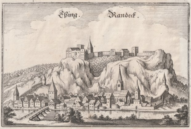 Abbildung von "Eßing Randeck. (Gesamtansicht über die Altmühl auf Essing und die Burg Randeck)..."