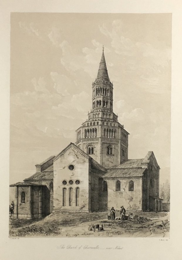 Abbildung von "The Church of Chierevalle - near Milan. (Original-Tonlithographie von G. Moore nach G. Aluisetti)."