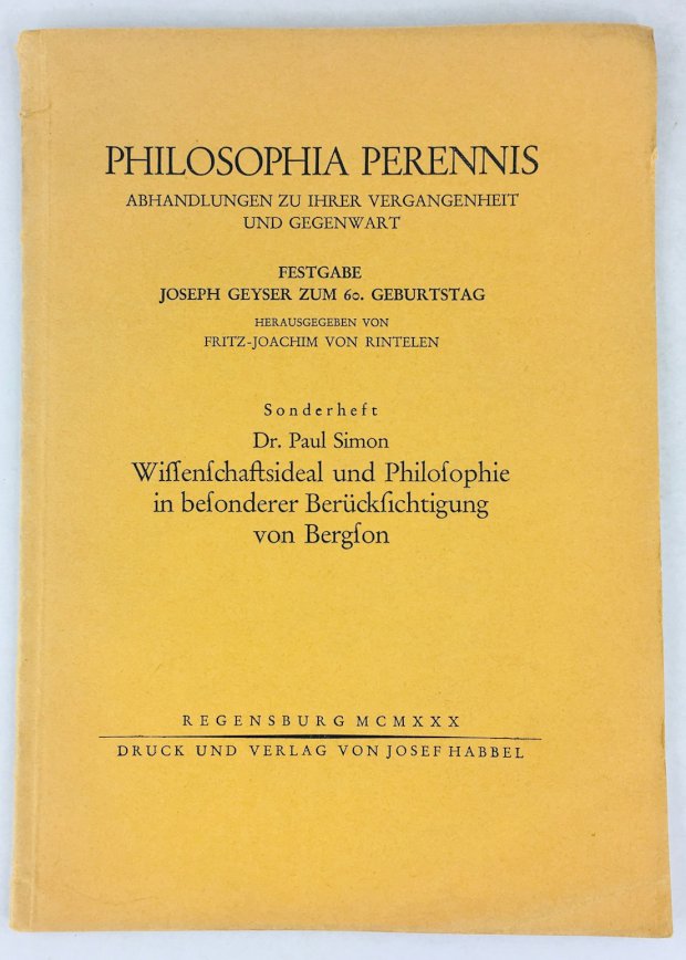 Abbildung von "Wissenschaftsideal und Philosophie in besonderer Berücksichtigung von Bergson."