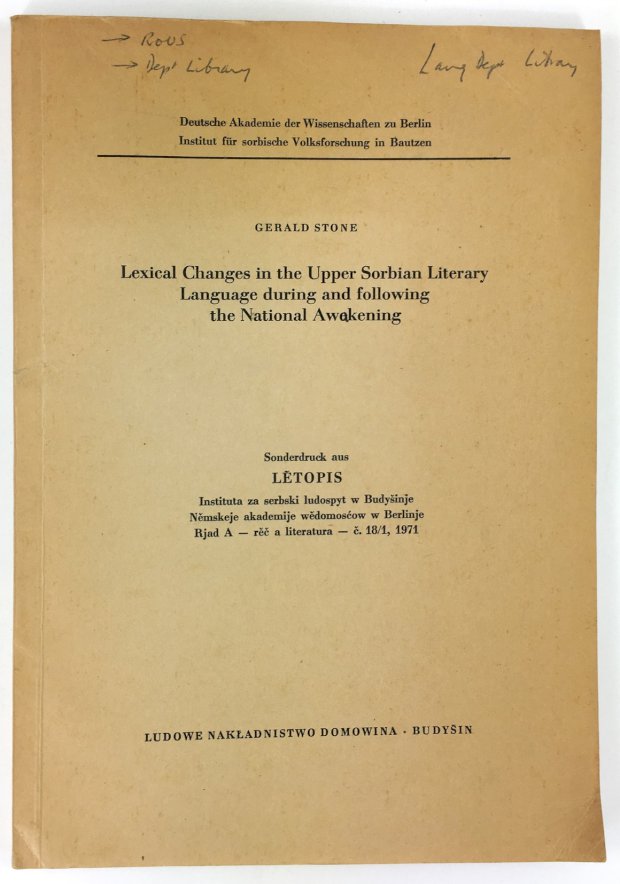 Abbildung von "Lexical Changes in the Upper Sorbian Literary. Language during and following the National Awakening..."