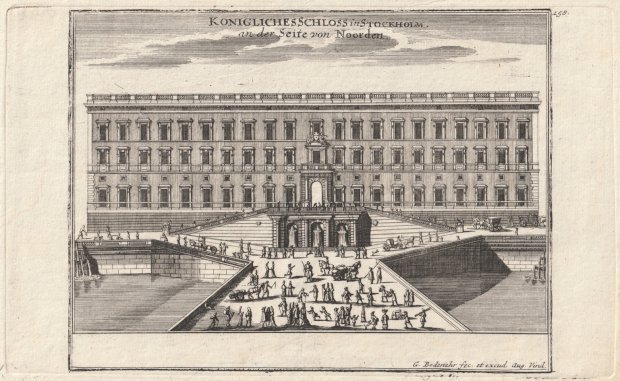Abbildung von "'Königliches Schloss in Stockholm an der Seite von Noorden'. Orig.-Kupferstich im Format 15 x 20 cm..."