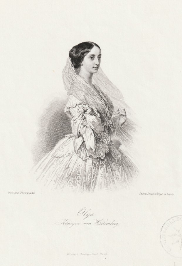 Abbildung von "Olga, Königin von Würtemberg (sic). Originalstahlstich nach einer Photographie."