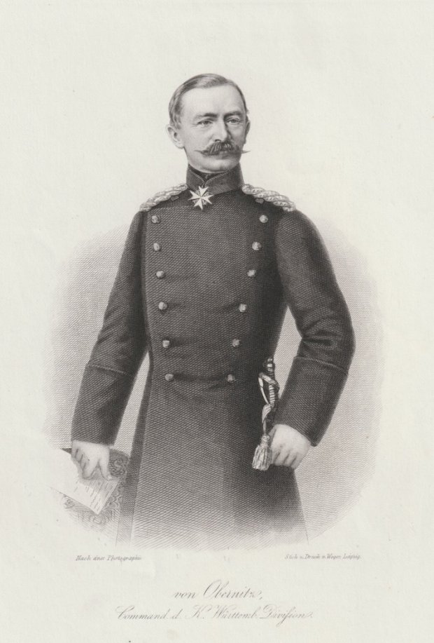 Abbildung von "von Obernitz, Command. d. K. Württemb. Division. Original-Stahlstich nach einer Photographie."