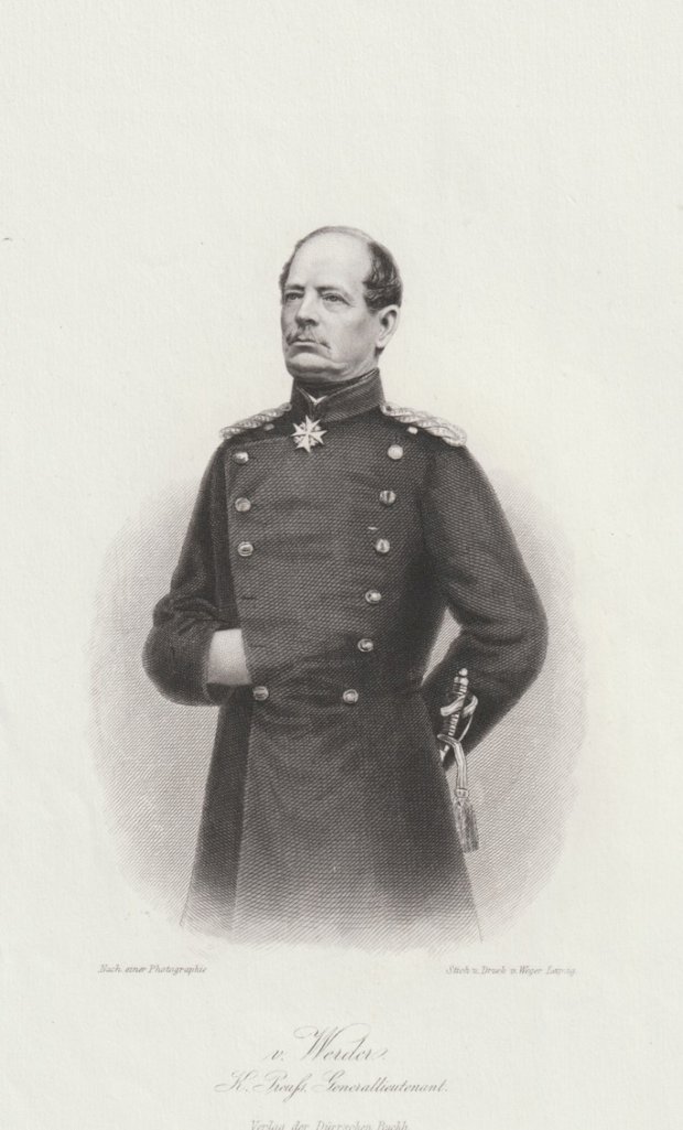 Abbildung von "v. Werder, K. Preuß. Generallieutenant. Originalstahlstich nach einer Photographie."