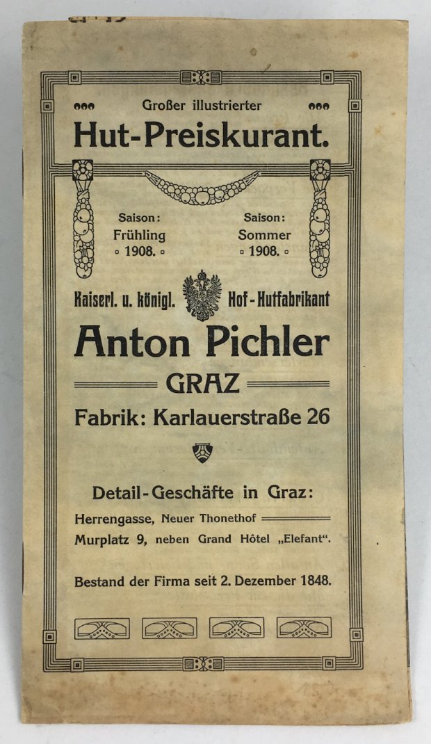 Abbildung von "Großer illustrierter Hut-Preiskurant. Saison : Frühling (und) Sommer 1908."