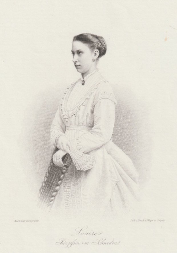Abbildung von "Louise, Prinzessin von Schweden. Halbfigur in weissem Kleid."
