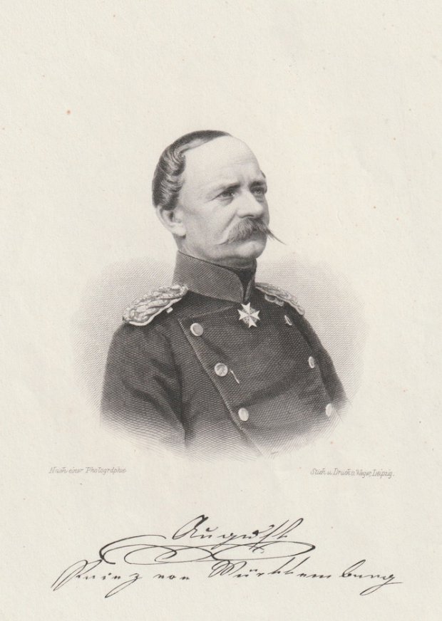 Abbildung von "August Prinz von Württemberg. Original - Stahlstich nach einer Photographie mit faksimilierter Unterschrift des Porträtierten."
