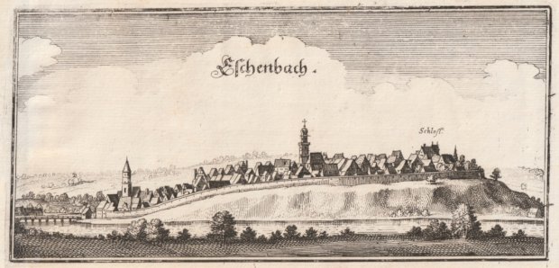 Abbildung von "Eschenbach. (Gesamtansicht mit dem Schloss). Original-Kupferstich."