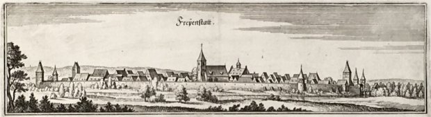 Abbildung von "Freyenstatt. (Freystadt in der Oberpfalz. Gesamtansicht). Original-Kupferstich."