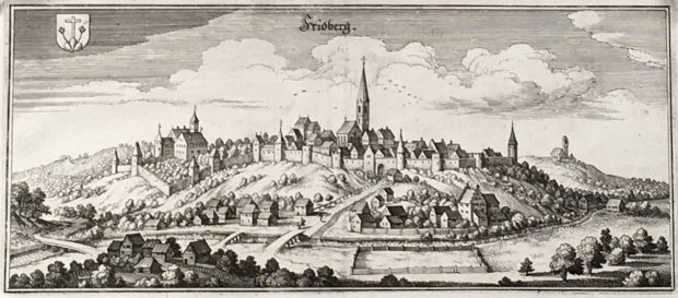Abbildung von "Fridberg. (Friedberg bei Augsburg. Gesamtansicht). Original-Kupferstich."