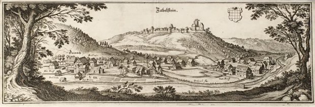 Abbildung von "Zabelstein. (Gesamtansicht von Bad Teinach und Zavelstein). Original-Kupferstich."