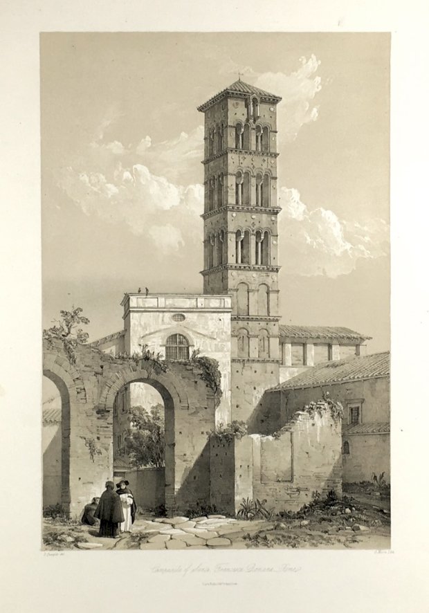Abbildung von "Campanile of Santa Francesca Romana - Rome. (Original-Tonlithographie von G. Moore nach D. Quaglio)."