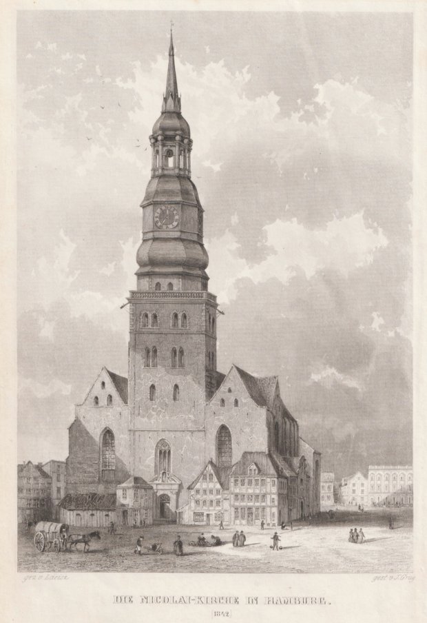Abbildung von "Die Nicolai-Kirche in Hamburg (1842). Original-Stahlstich."