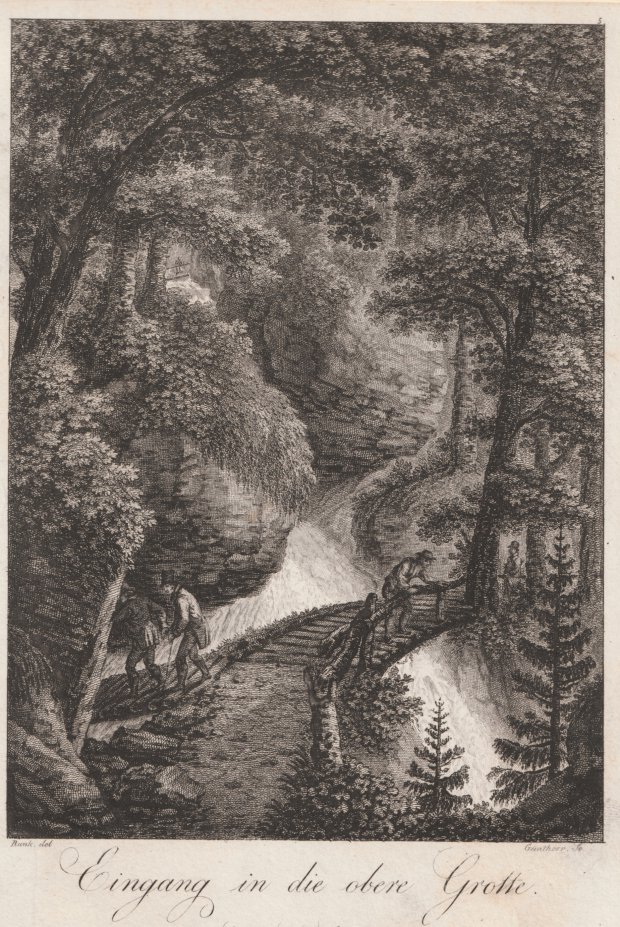 Abbildung von "Eingang in die obere Grotte. Orig.-Kupferstich."