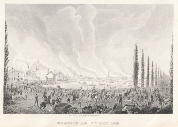 Abbildung von "Hamburg am 7ten Mai 1842. Original-Stahlstich."