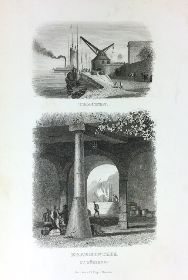 Abbildung von "Krahnen. Krahnenthor zu Würzburg. 2 Originial - Stahlstiche auf einem Blatt."