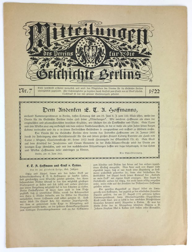 Abbildung von "Mitteilungen des Vereins für die Geschichte Berlins. Nr. 7 /..."