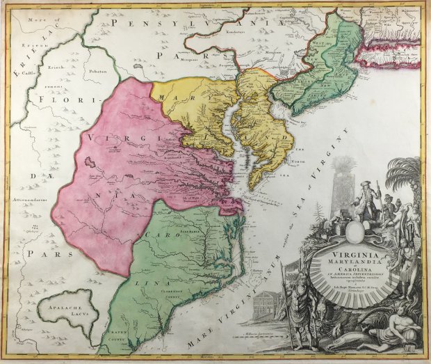 Abbildung von "Virginia, Marylandia et Carolina in America Septentrionali Britannorum industria excultae representatae a Joh..."