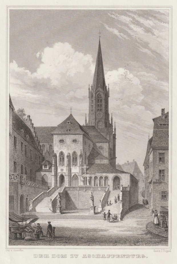 Abbildung von "Der Dom zu Aschaffenburg. Stahlstich. Gez. v. Ainmiller, gest. v. J. Poppel."