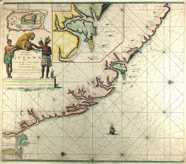 Abbildung von "Pas-kaart Van de Zee-kusten van Guiana Tusschen Cabo Noord en Rio Amano."