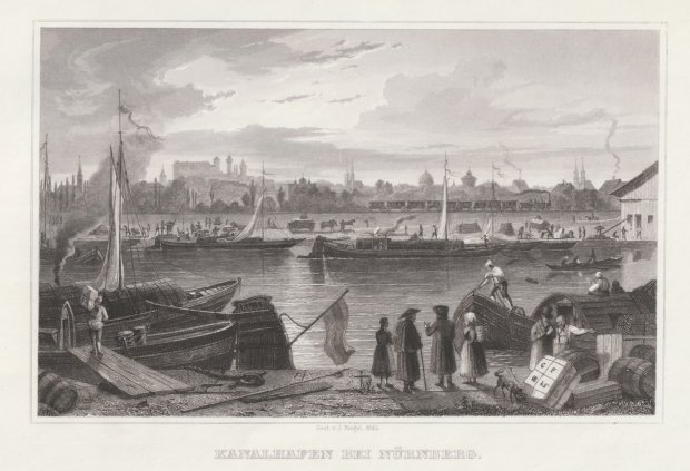Abbildung von "Kanalhafen bei Nürnberg. Original-Stahlstich."