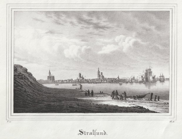 Abbildung von "Stralsund. (Gesamtansicht. Original-Lithographie aus 'Borussia')."