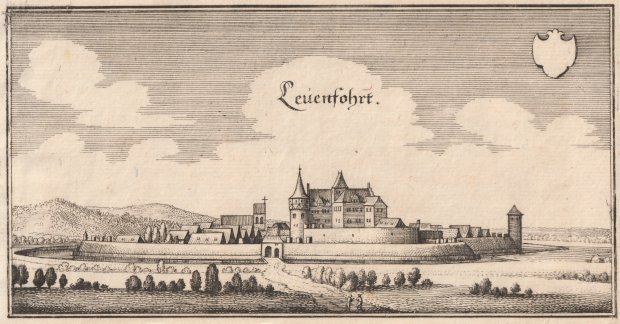 Abbildung von "Leuenfohrt. (Gesamtansicht von Lemförde). Original - Kupferstich aus der Topographia Westphaliae."