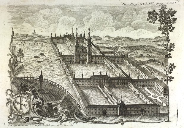 Abbildung von "Orig. - Kupferstich mit der Ansicht der Klosteranlage Wessobrunn."