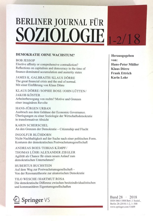 Abbildung von "Berliner Journal für Soziologie, Band 28, Heft 1-2, 2018. Schwerpunktthema:..."