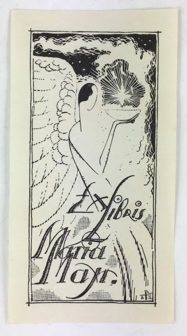 Abbildung von "Exlibris Maria Mayr. Flügelgestalt mit Schale in der Rechten. Künstler:..."