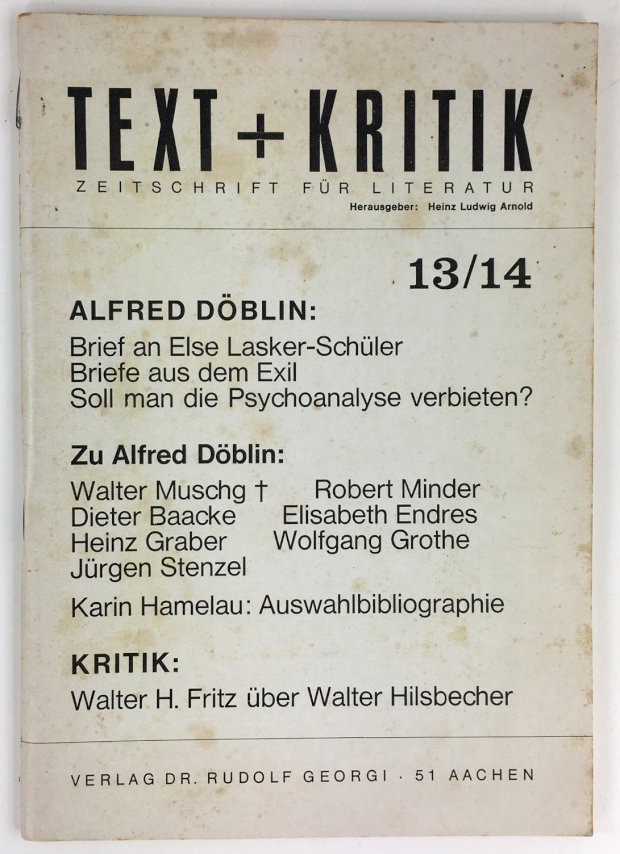 Abbildung von "Alfred Döblin. Redaktionskollegium : Horst Lehner, Jochen Meyer, Urs Widmer (verantwortlich : Heinz Ludwig Arnold)."
