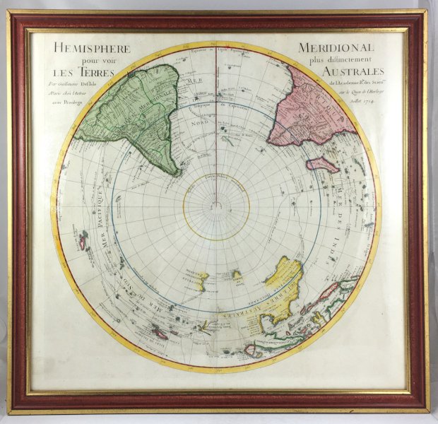 Abbildung von "Hemisphere pour voir Les Terres Meridional plus distinctement Australes. Handkolorierte Original - Kupferstichkarte..."