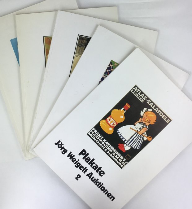Abbildung von "Plakate - Band 2 (1986); 3 (1987); 6 (1988); 12 (1989); 15 (1990) (= Konvolut von 5 Katalogen)."