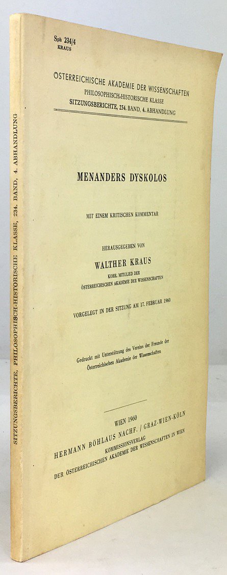 Abbildung von "Menanders Dyskolos. Mit einem kritischen Kommentar hrsg. v. Walther Kraus..."