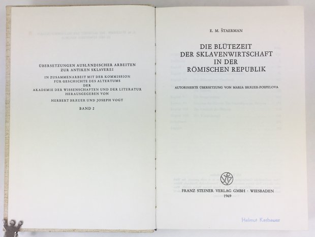 Abbildung von "Die Bl&uuml;tezeit der Sklavenwirtschaft in der R&ouml;mischen Republik. Autorisierte &Uuml;bersetzung von Maria Br&auml;uer-Pospelova."