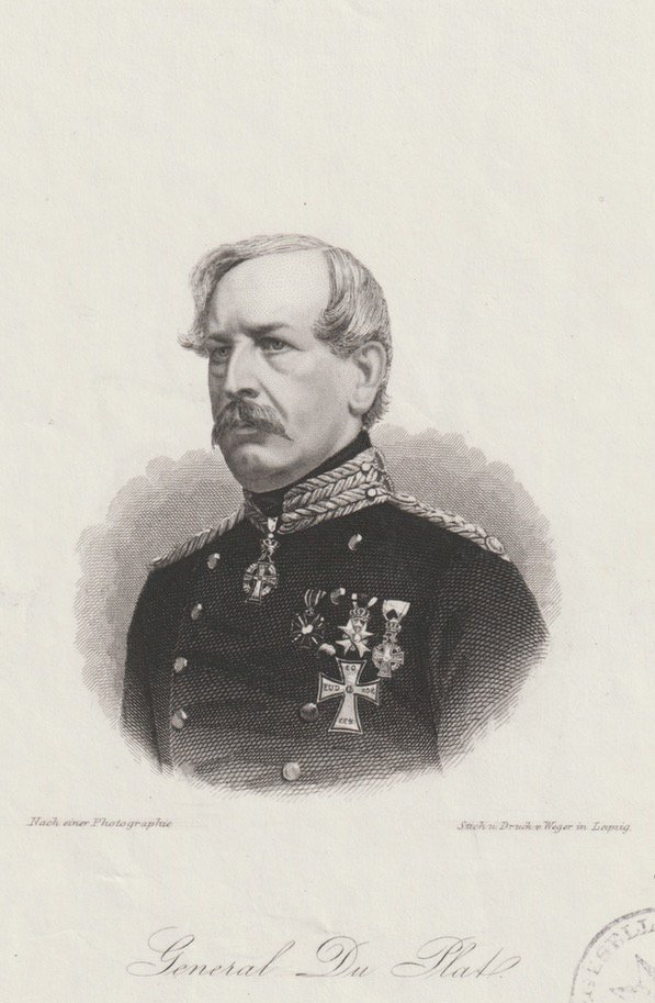 Abbildung von "General Du Plat. Original-Stahlstich nach einer Photographie. Brustbild in Uniform."